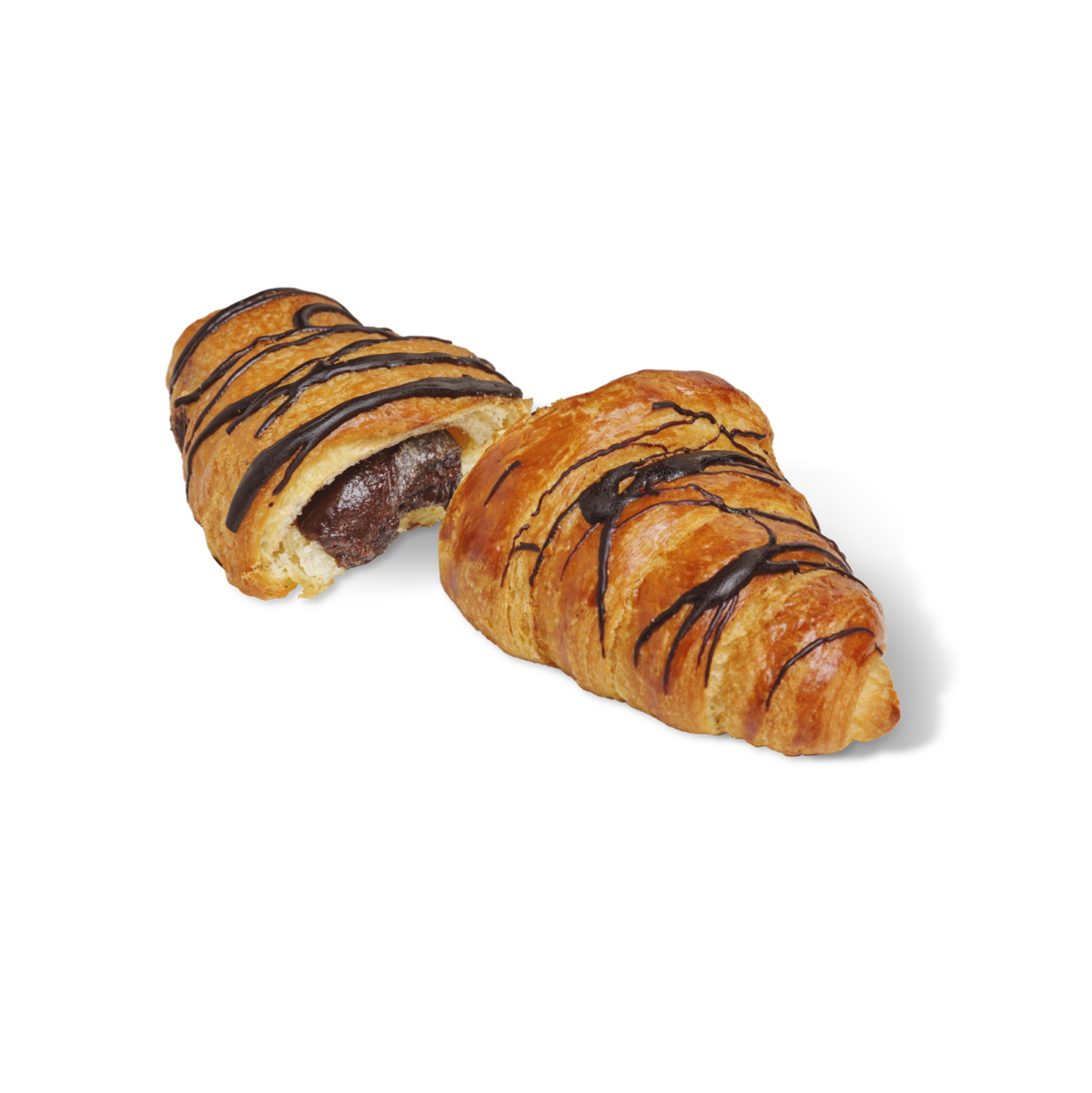 Croissant with cocoa filling cut in half